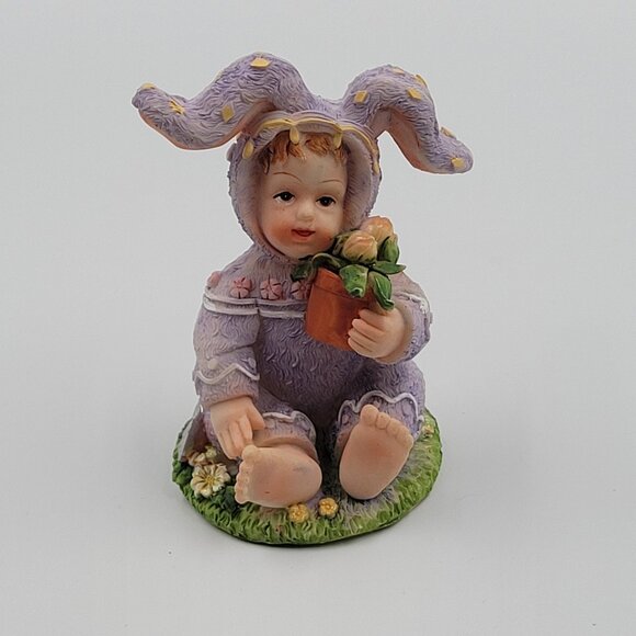 K's Collection Easter Bunny Child Figurine Purple Spring Decor - Picture 1 of 10